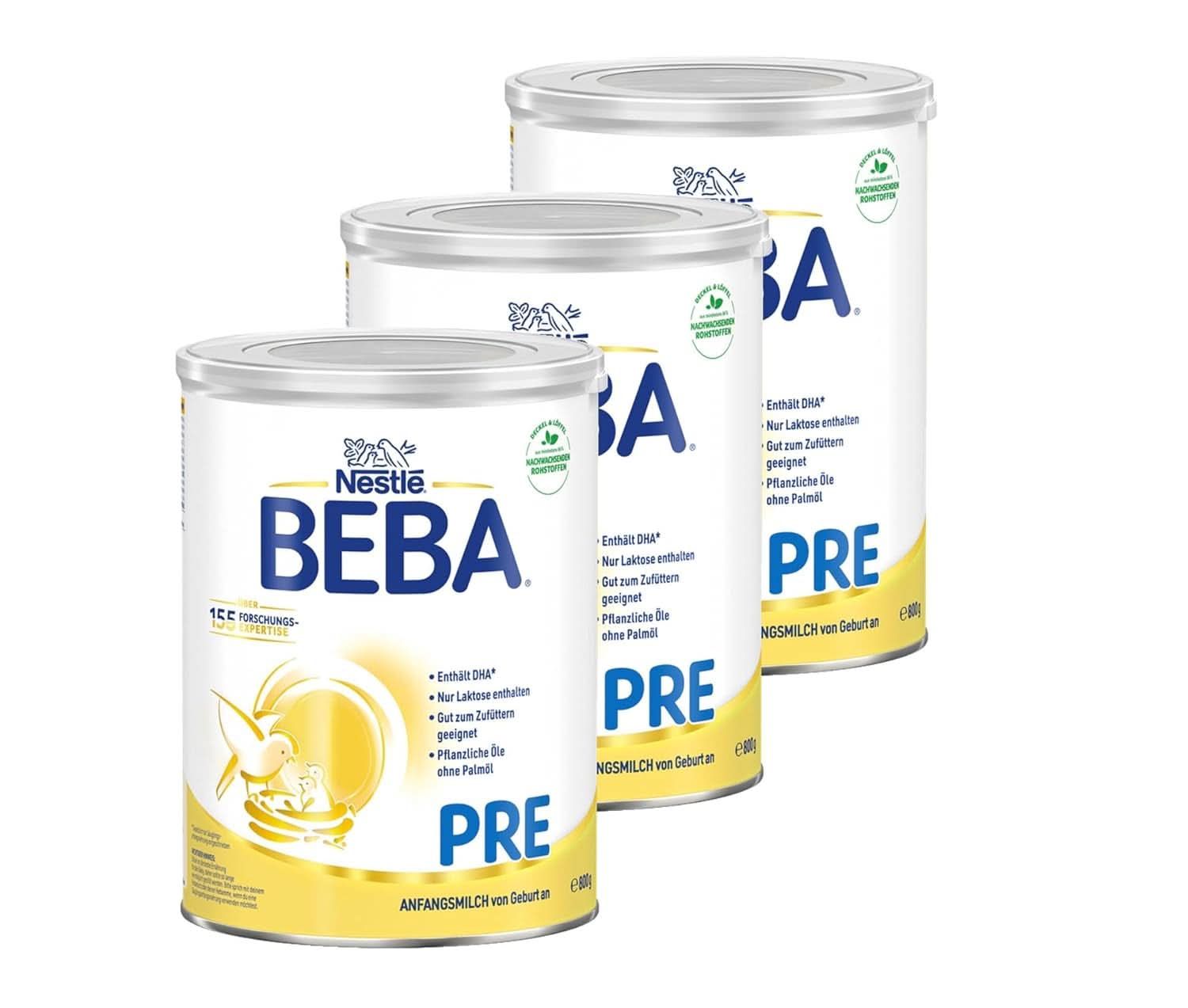 BEBA PRE Lapte inițial de la naștere, hrană pentru copii cu DHA, doar lactoză, fără ulei de palmier, pachet 3 (3 x 800 g) Naty Shop PRE 3 x 800 grame