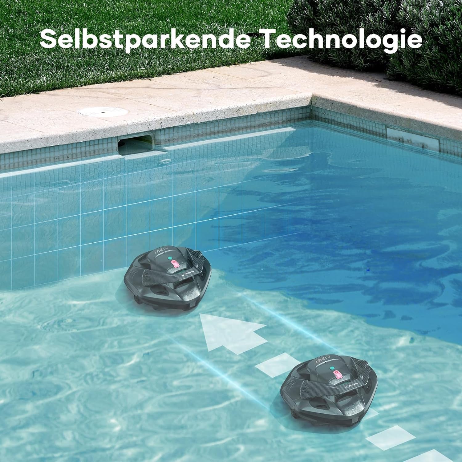 Robot de piscină AIPER, curățitor de piscină fără fir cu baterie, autonomie de 90 de minute, parcare automată, motoare cu acționare dublă și indicatoare LED, ideal pentru piscine cu fund plat de până la 80 m²