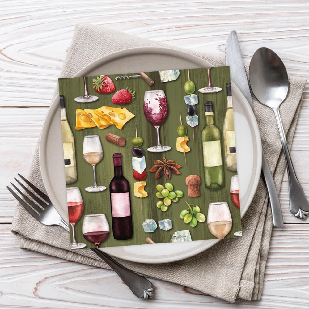 Șervețele Tiflair Cheese & Wine Lunch, 3 straturi, 20 bucăți, Fromage, Vino, Wine Night, Pentru decoupage, 33 X 33 Cm