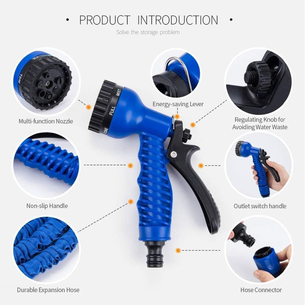 Furtun de grădină, furtun magic flexibil extensibil cu racorduri de 1,9 cm, 1,27 cm, duză de pulverizare cu 8 funcții, albastru sau verde, 15 m