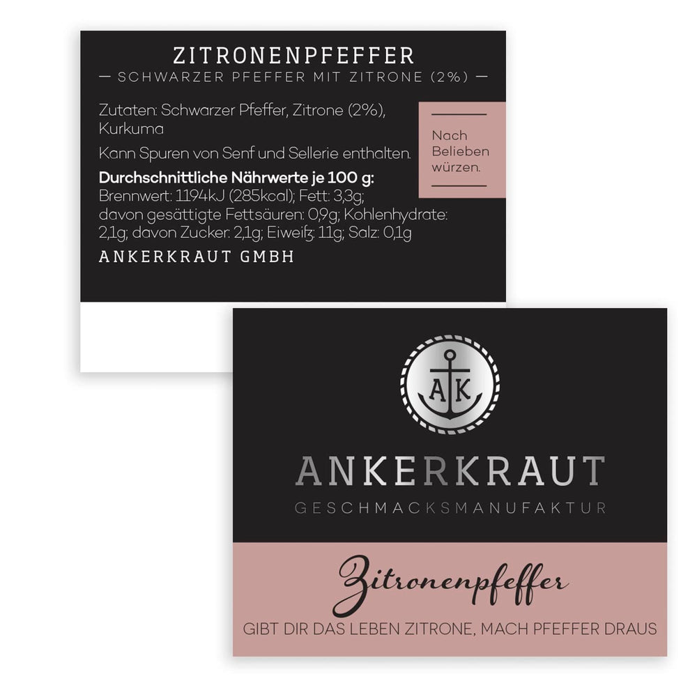 Ankerkraut Zitronenpfeffer, 85g im Korkenglas, Pfeffer-Mischung Zitrus Frische-Kick, Einfach Kochen mit Geschmack & Aroma