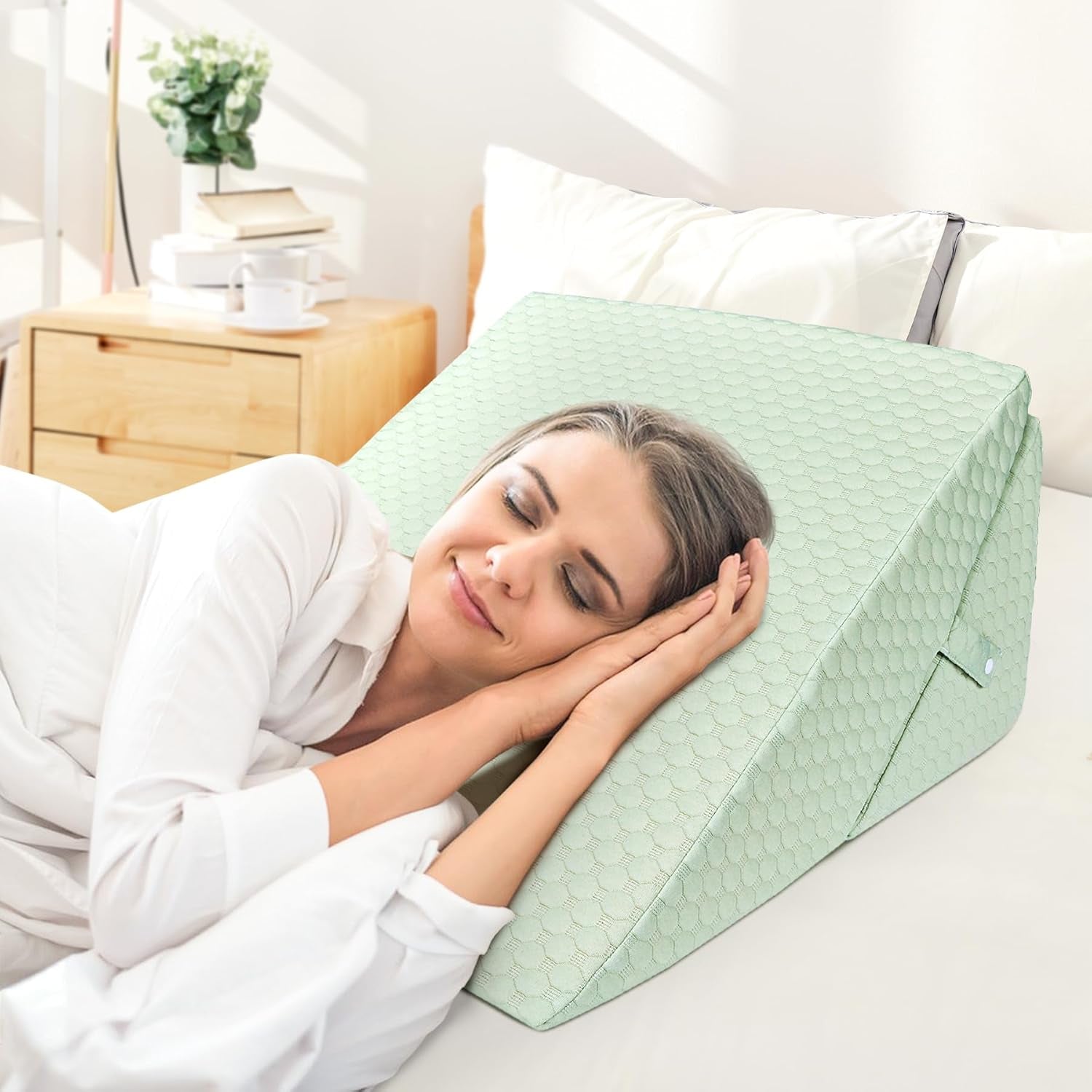 INFANZIA Pernă cu pană reglabilă, pernă de citit din spumă de înaltă densitate pentru pat și canapea, pernă ergonomică pentru cap cu pană de pat pentru apnee de reflux în somn, pernă pentru picioare/pernă pentru spate pentru joacă și citit (verde)