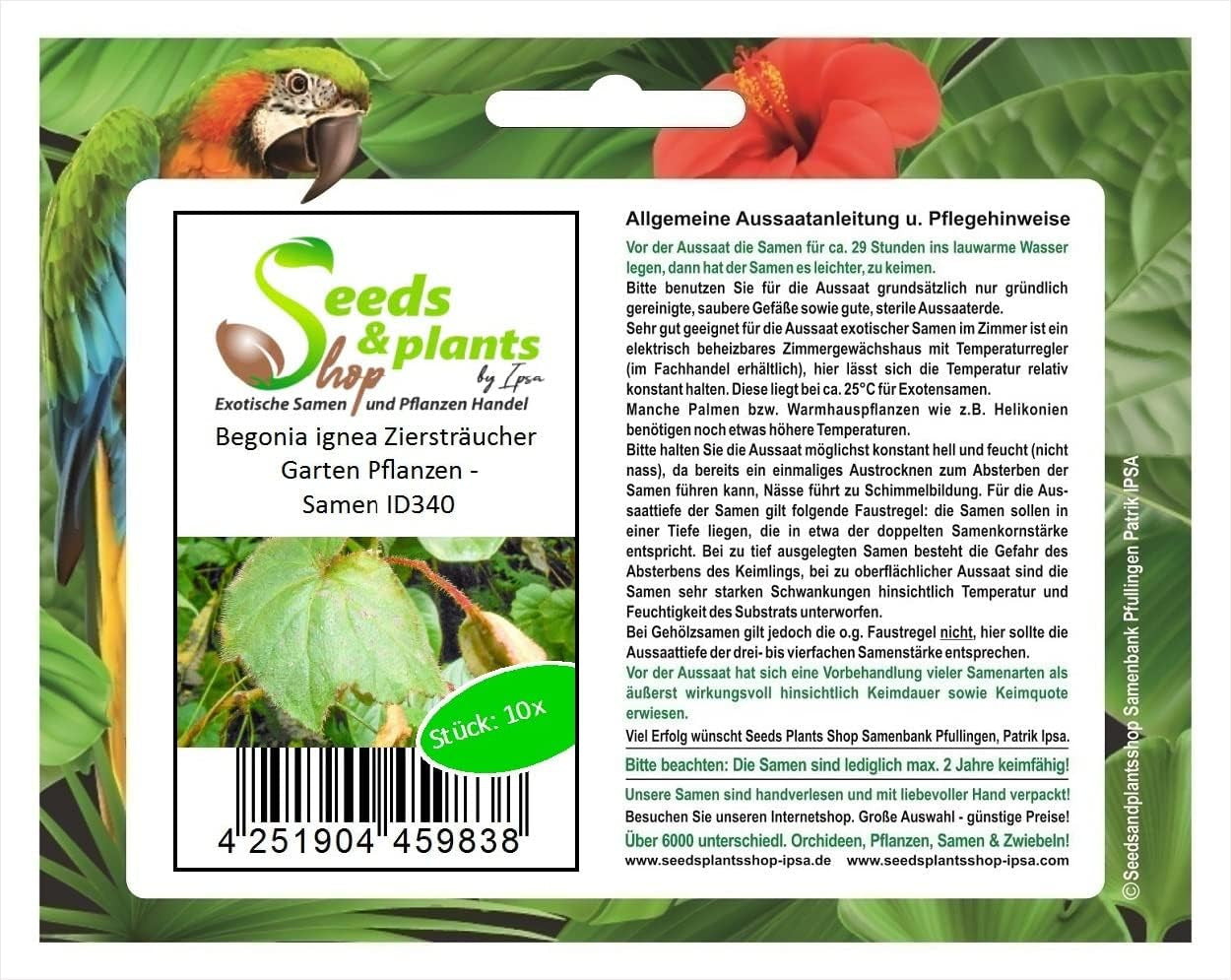 Stk - 10X Begonia Ignea Ziersträucher Garten Pflanzen - Samen ID340 -