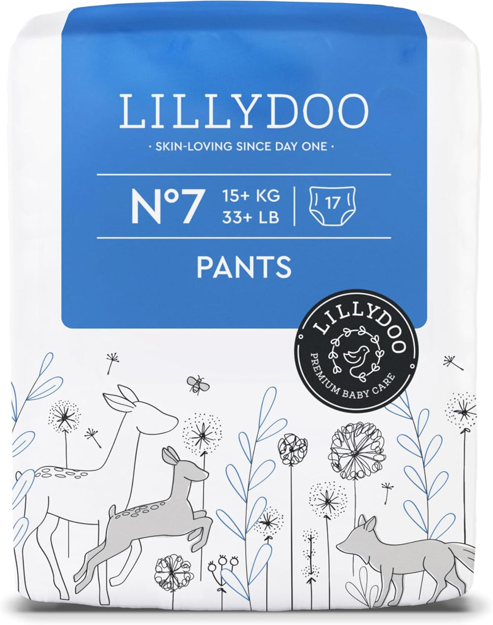 Pantaloni LILLYDOO prietenoși cu pielea, mărimea 5 (12-17 kg), cutie lunară (105 bucăți)
