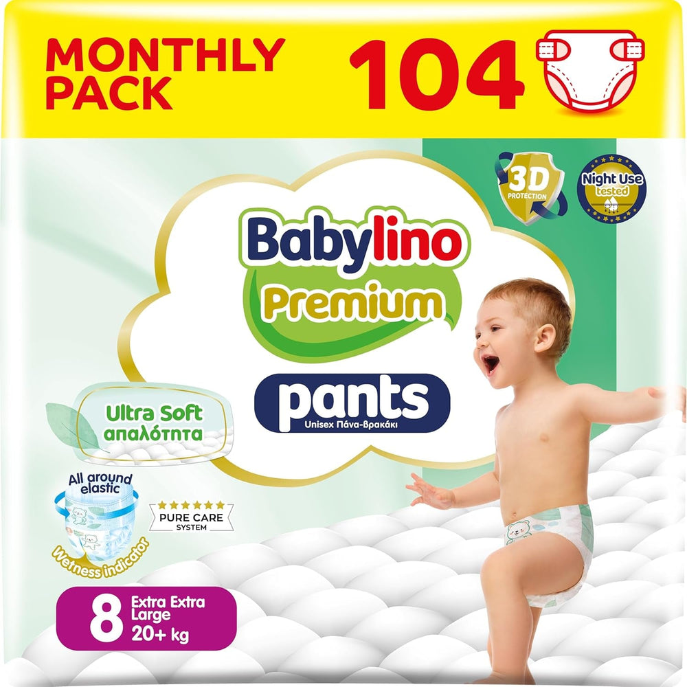 Pantaloni Premium Mărimea 8 cu Filtru Ultra-Moale, XXL (20+ kg), 104 bucăți