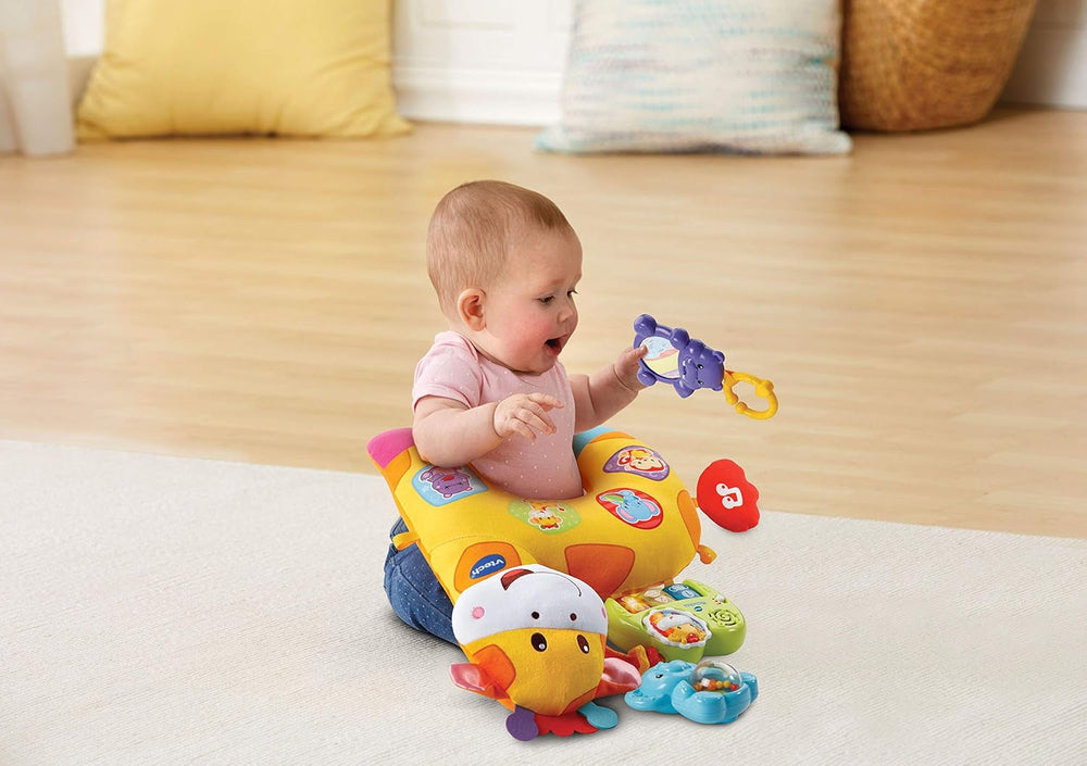 Pernă girafă pentru bebeluși Vtech - Pernă drăguță pentru îmbrățișare, joacă în poziția culcat și zornăit - Pentru copii cu vârsta cuprinsă între 0-24 luni Jucarii Bebe Naty Shop