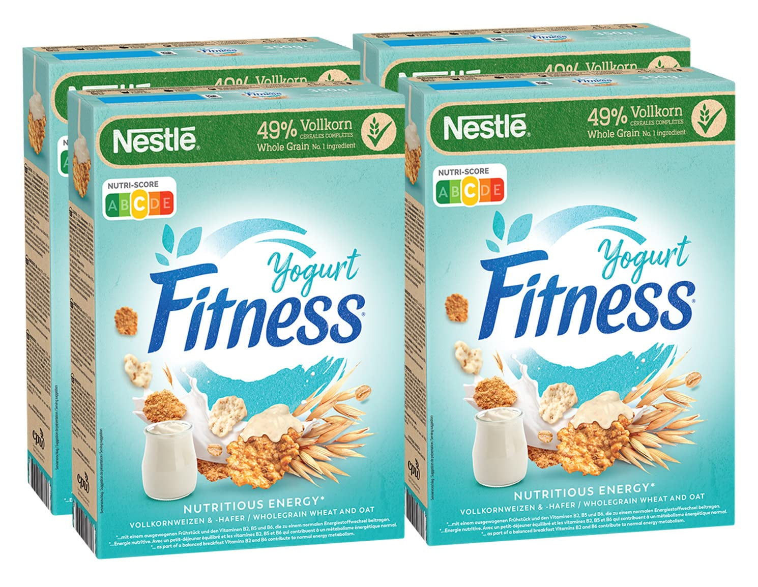 Iaurt Nestlé Fitness, cereale pentru micul dejun cu cereale integrale și aromă parțială de iaurt, pachet de 4 (4 x 350g)