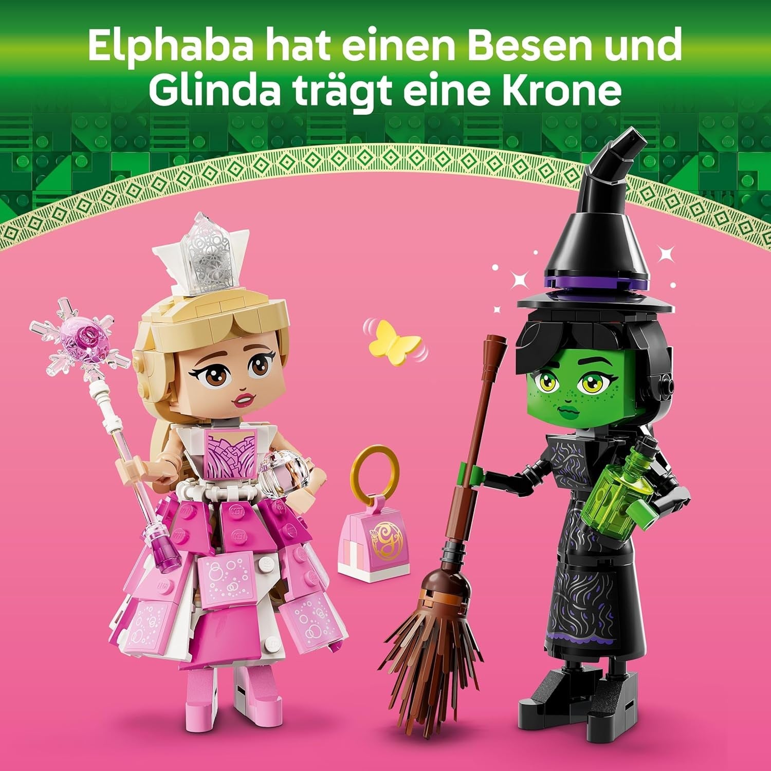 LEGO Wicked - Elphaba & Glinda Figuren - Spielzeug mit viel Zubehör, darunter EIN Besen, eine Krone, eine Handtasche und eine Fensterszene - Geschenk für Mädchen und Jungen ab 10 Jahren - 75682