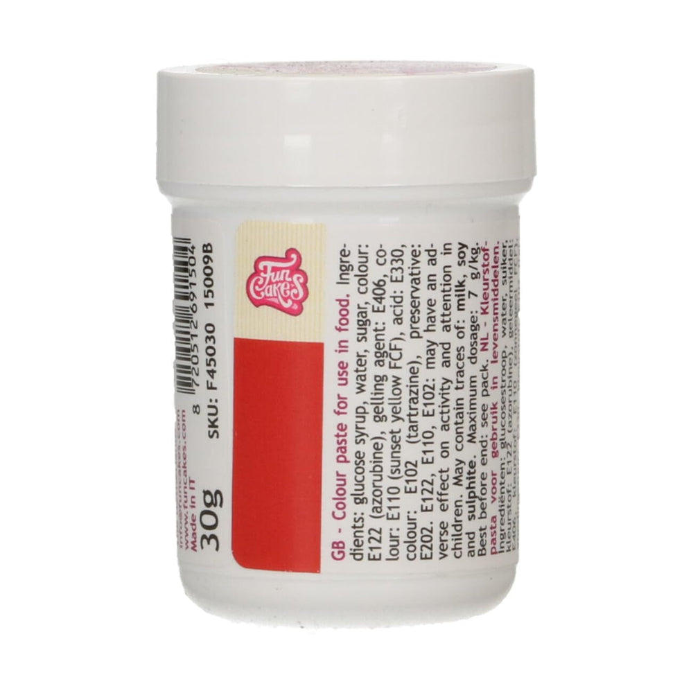 Colorant alimentar concentrat Funcakes Paste Colorant Roșu de Crăciun; pentru aluat, cremă, fondant, marțipan, aluat, pastă de modelat și pastă de flori. Halal și Kosher. 30 g (Pachet de 2)