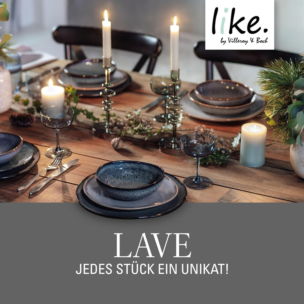 like. de Villeroy & Boch - Set de veselă din gresie Lave Gris, 4 piese, aspect ceramică, serviciu de masă pentru 2 persoane, gri