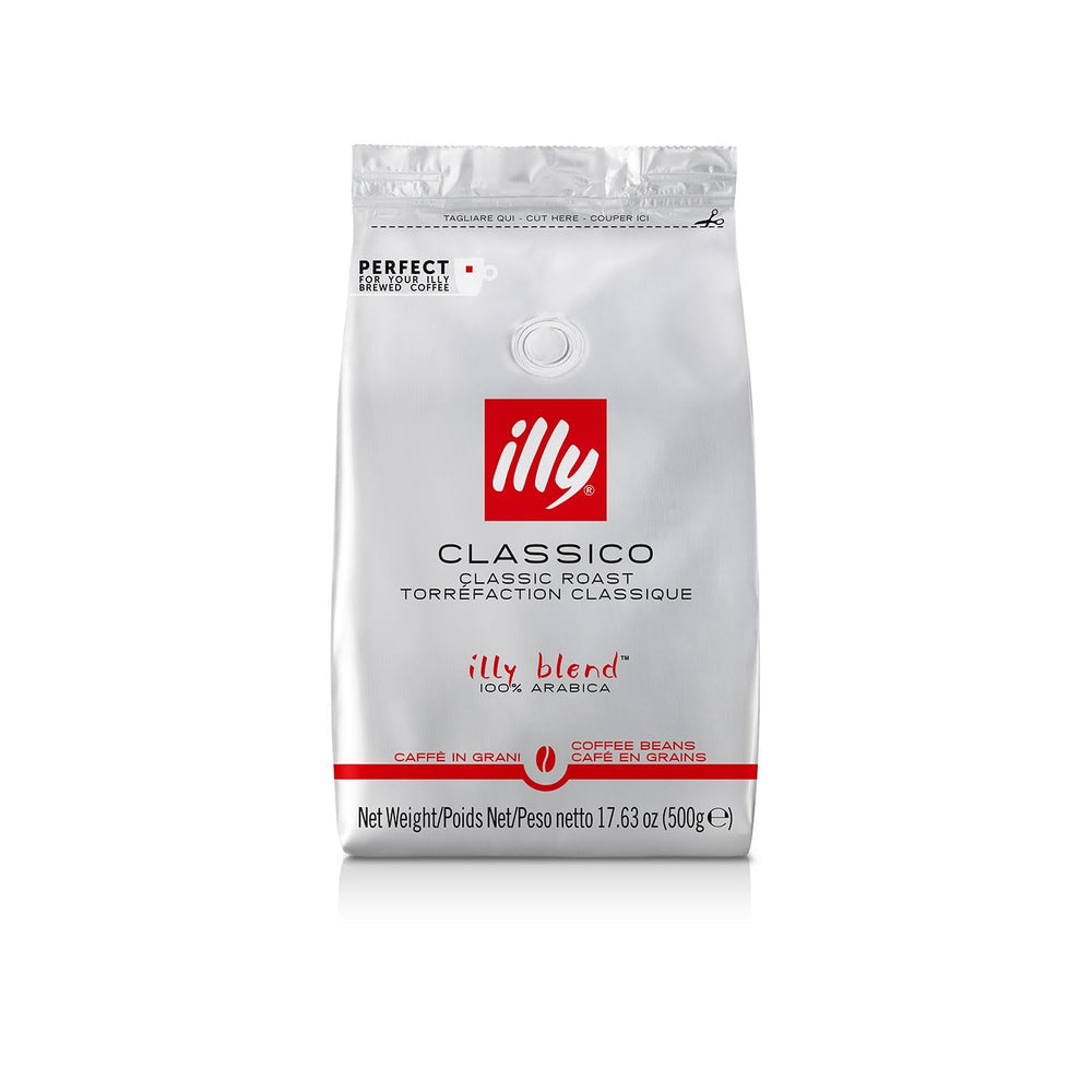 illy Vollbohnenkaffee – perfekt geröstete Bohnen – Classico Medium Roast – mit Noten von Karamell, Orangenblüte und Jasmin – 100% Arabica – ohne Konservierungsstoffe – 500 ml
