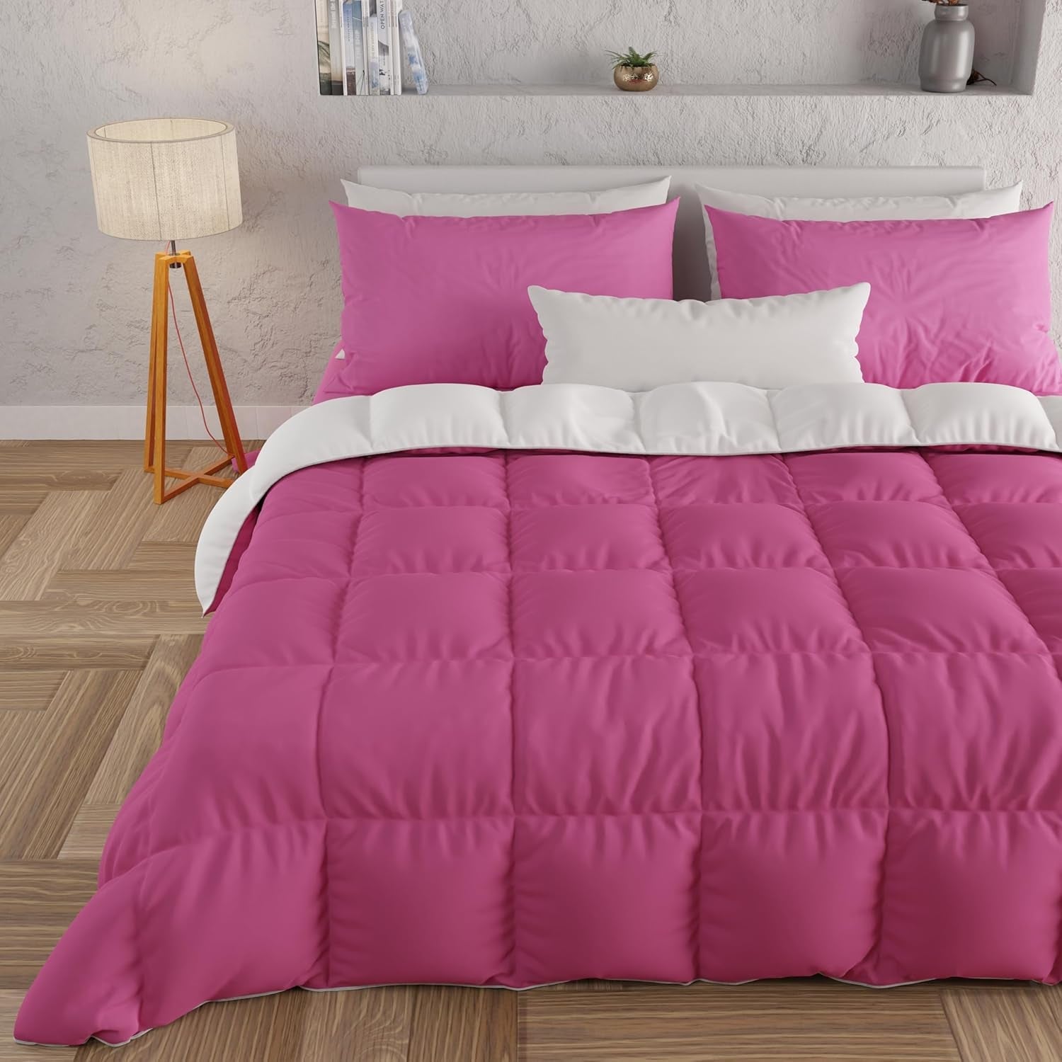 PETTI Artigiani Italiani - Cuvertură de iarnă pentru pat dublu, maxi, monocoloră, față-verso, alb, gri, 100% Made in Italy Plapumi si pilote Naty Shop Fucsia alb Una Piazza E Mezza