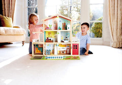 Casă de păpuși Hape Doll's Villa din lemn cu 10 camere, joc de rol creativ, inclusiv mobilier și accesorii, jucărie educativă, pentru copii de la 3 ani în sus
