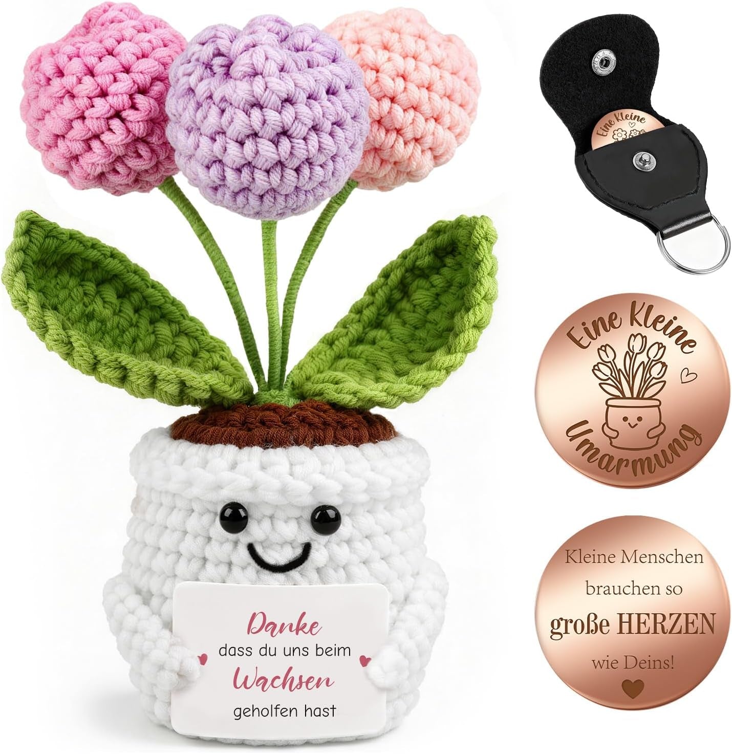 Abschiedsgeschenk Kollegin & Lehrerin Erzieherin - Pocket Hug Tulpen Blumen - Dankeschön Geschenk Für Rente, Jobwechsel & Abschied - Gehäkelte Blumen & Glücksbringer - Schlüsselanhänger