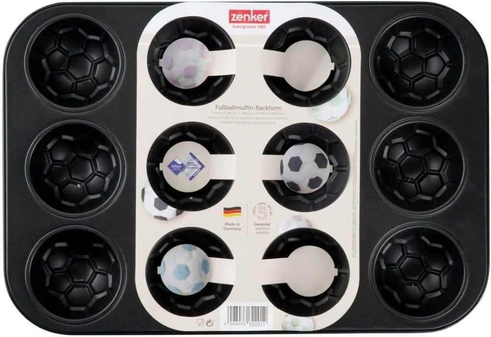 Zenker 12Er Muffinform – Muffinbackblech Für Muffins Und Cupcakes Aus Der Serie Soccer Baking– Hitzebeständiges 12Er Muffinblech Mit Antihaftbeschichtung, Schwarz Matrite si tavi pentru copt Naty Shop