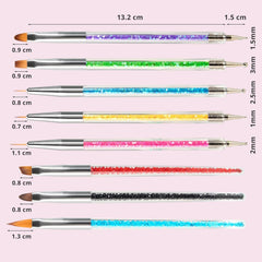 8 Stück Nagel Pinsel, Nagelkunstpinsel Pinsel Set, Pinsel Für Nägel Mit Doppelkopf Nail Art Pinsel Set Dotting Pen Und Gel Brush for Nails Präzise Pinsel Für Nageldesign Und Verzierungen