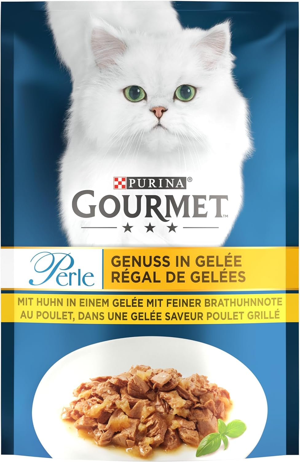 Hrană umedă pentru pisici Gourmet Perle Delight in Jelly cu pui și o aromă delicată de pui la cuptor, pachet de 26 (26 x 85g)
