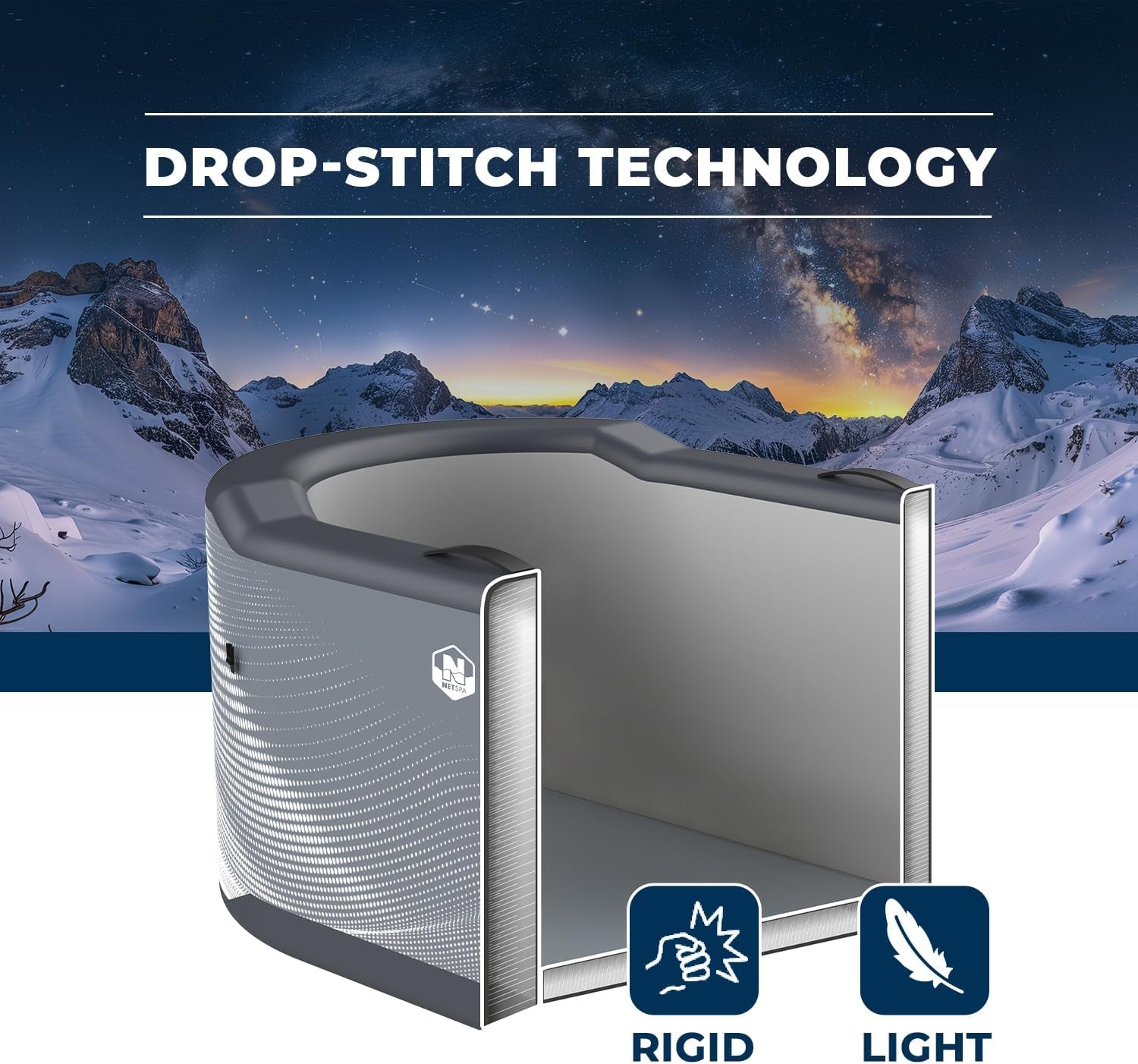 N NETSPA - SP-JRV300 – ICEBATH NETSPA JARVI Dropstitch: Kältetherapie Neue Generation – 170 x 92 x 67 cm – 1 Person – 300 l