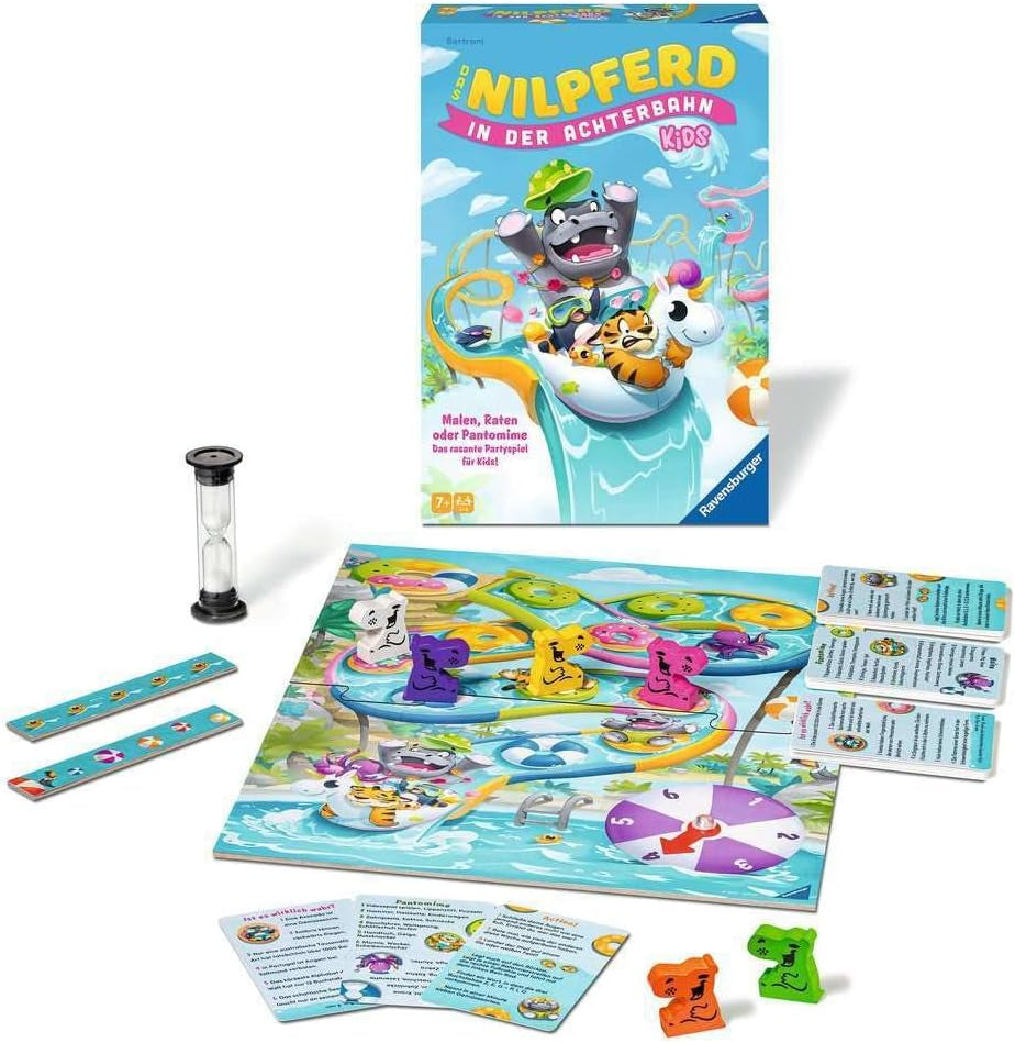 Ravensburger 22361 - Hipopotamul din Roller Coaster Kids - Joc de societate pentru copii și familii cu vârsta de 7 ani și peste, pentru 3-6 jucători - Joc de petrecere, joc de Revelion, joc pentru copii