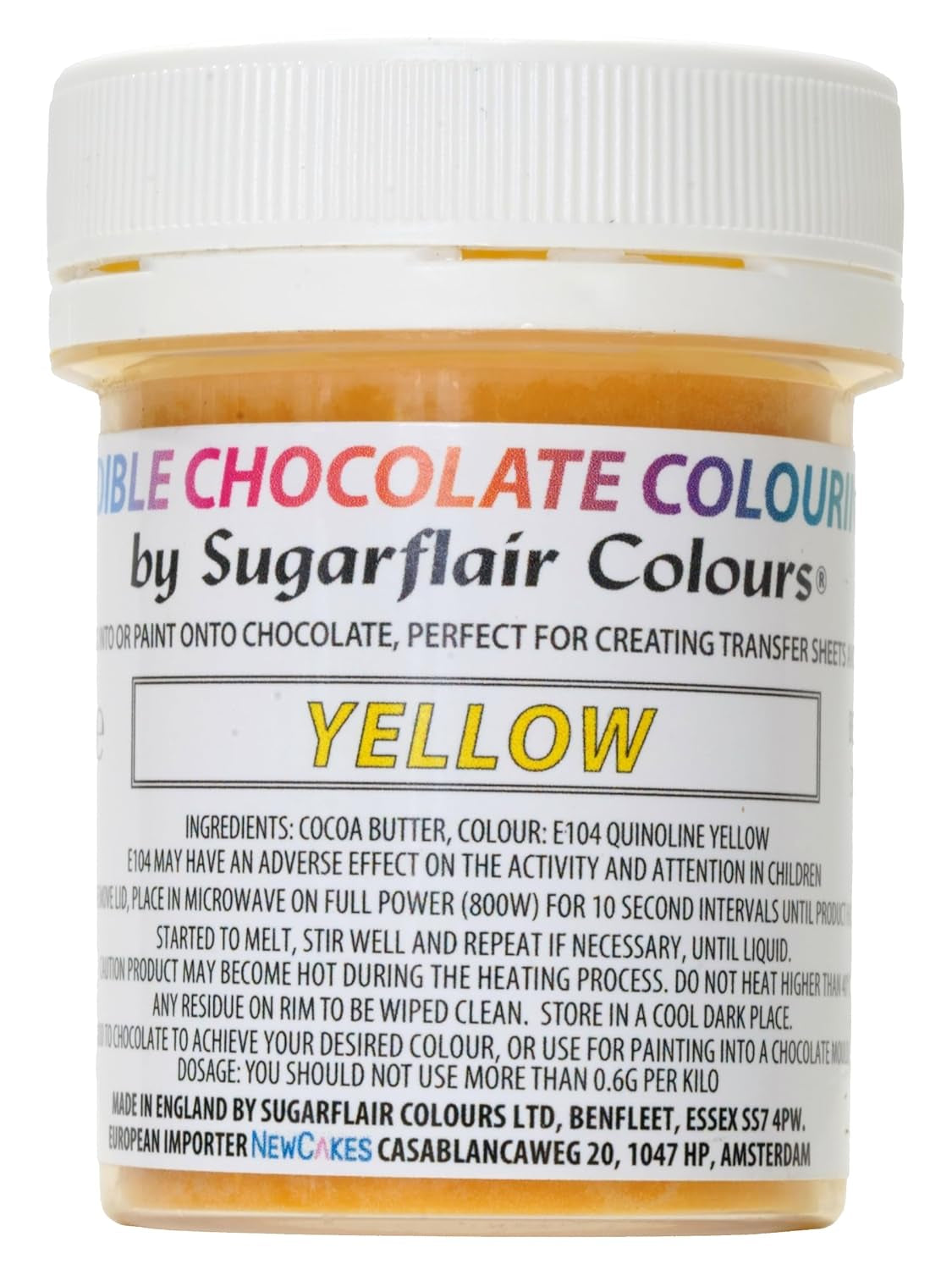 Colorant alimentar Sugarflair Chocolate Colorant alimentar galben pentru ciocolată - Unt de cacao organic colorat, colorant ciocolată pentru colorarea ciocolatei, praline - 35g