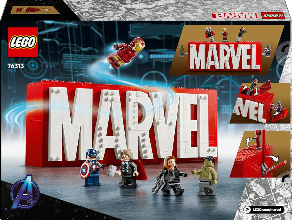 LEGO | Marvel: MARVEL Logo & Minifiguren - Sammlerstück inkl. Hulk, Thor, Iron Man, Black Widow und Captain America - Bauset mit Avengers Figuren - Geschenk für Jungen und Mädchen ab 12 Jahren - 76313