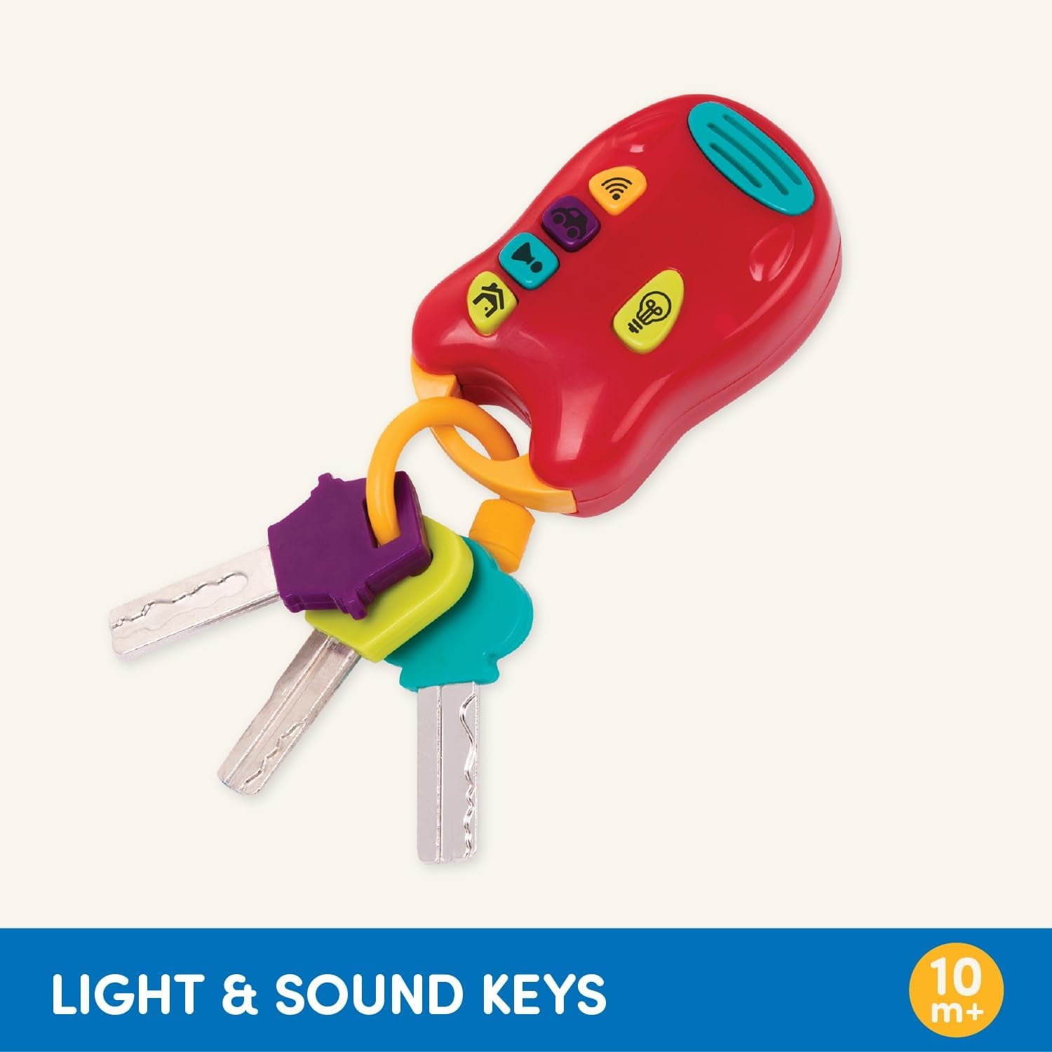 Battat toy key baby toy - Breloc colorat cu cheie de mașină cu lumină și sunete pentru copii de la 10 luni în sus Jucarii Bebe Naty Shop