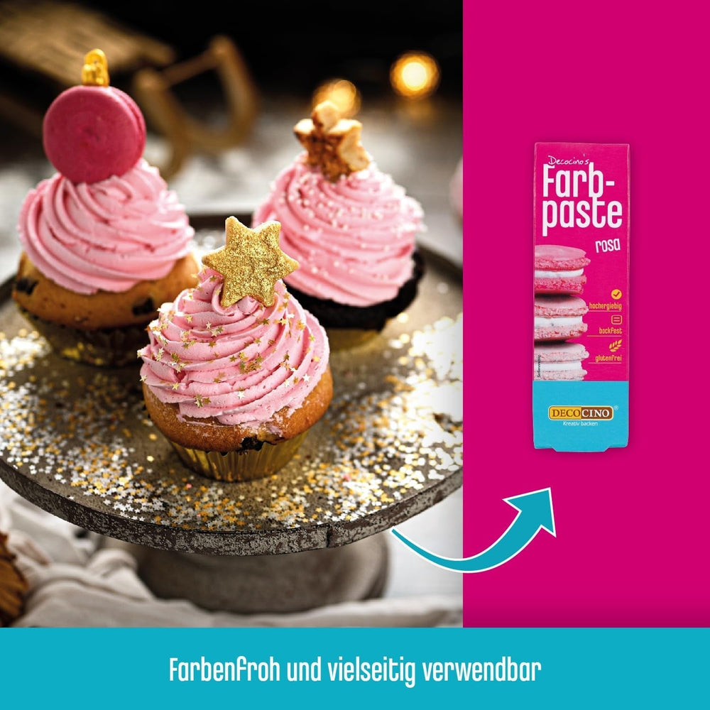 Pastă de colorant roz DECOCINO – 20 g – Colorant alimentar, ideal pentru colorarea prăjiturilor, fondantului și cremelor – Fără acizi grași azoici și gluten