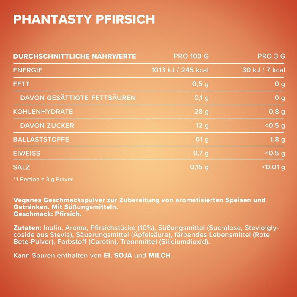 Ironmaxx Phantasty - Creamy Peach 250G Dose | Veganes Geschmackspulver Mit Echten Frucht- Oder Nussstückchen | Perfekter Zuckerersatz Indulcitori Naty Shop