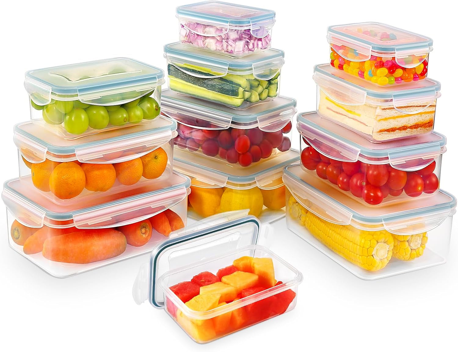 YASHE borcan de depozitare a alimentelor cu capac, set borcan de depozitare din plastic din 12 piese, fără BPA, 100% etanș, stivuibil, transparent Cutii depozitare alimente Naty Shop