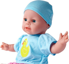 Simba 105010964 - Laura Hungry, Weichkörperpuppe mit Schnuller, magischem Löffel, Trinkfläschchen mit verschwindendem Inhalt und Tellerchen, 38cm, Babypuppe ab 2 Jahren