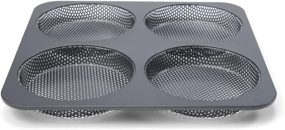 Hamburgerbrötchen, Perforiert, Antihaftbeschichtet, 4 Runde Mulden Mit Je 12 Cm, Pfannengröße 28 X 28 Cm, 2,5 Cm Tief, Mittelgroß, Schwarz Matrite si tavi pentru copt Naty Shop