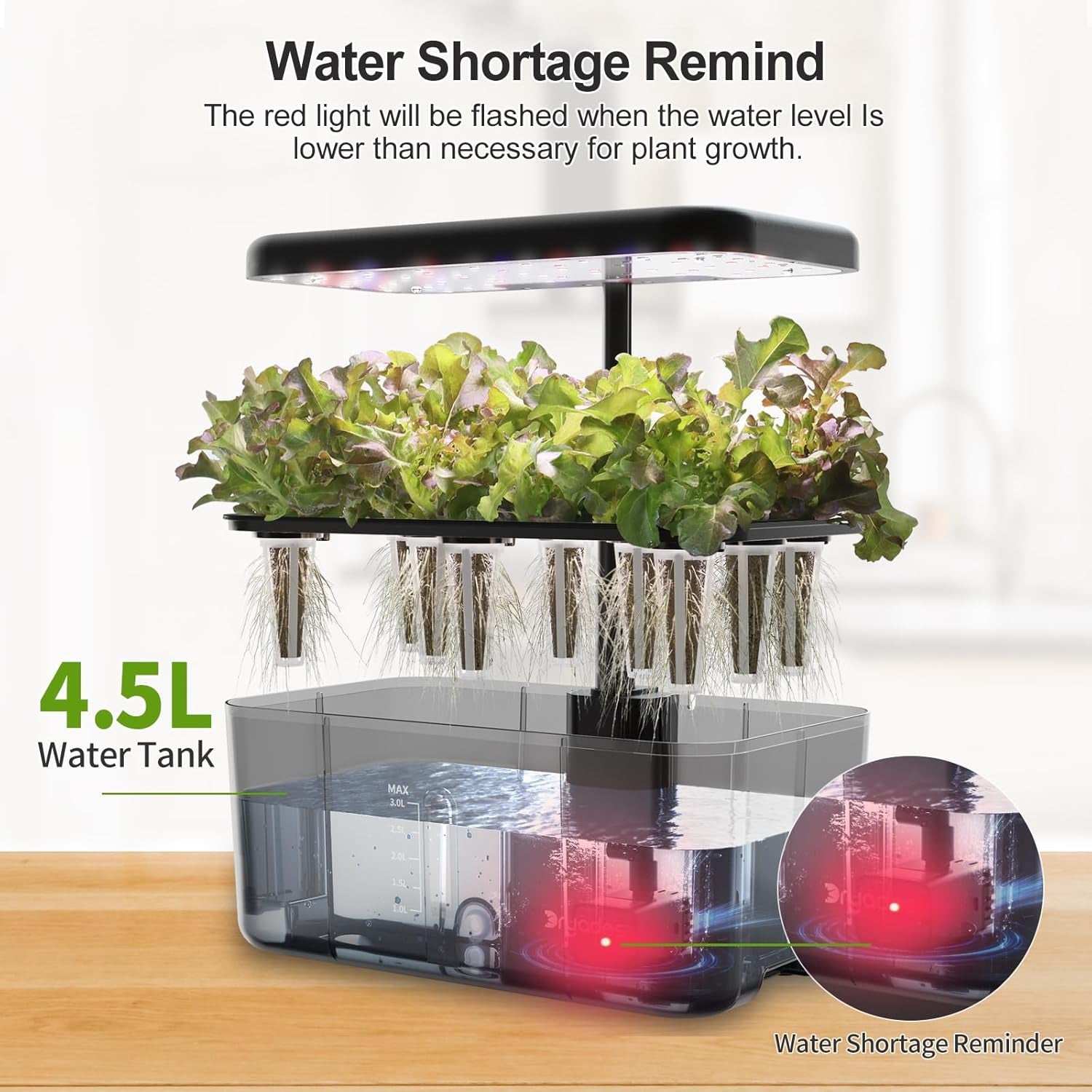 Sistem de creștere hidroponică: 8 capsule, lampă LED cu spectru complet de 24W cu avertizare de nivel scăzut de apă | Grădină interioară pentru bucătărie, sufragerie, școală | Idee de cadou pentru grădinarii amatori