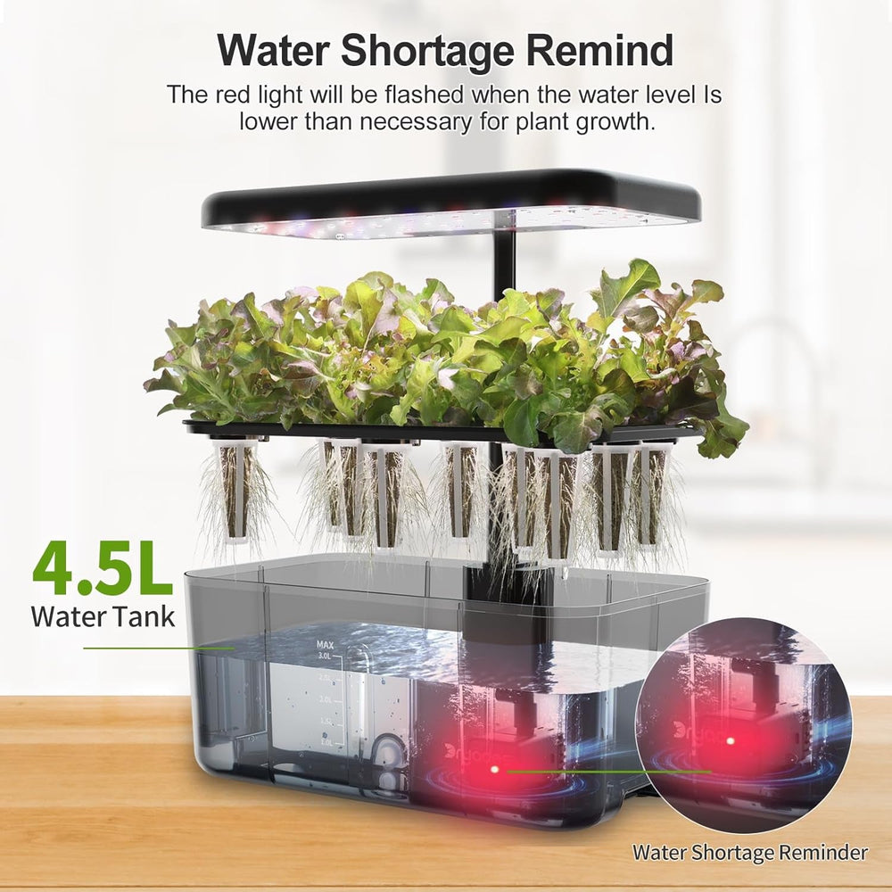 Sistem de creștere hidroponică: 8 capsule, lampă LED cu spectru complet de 24W cu avertizare de nivel scăzut de apă | Grădină interioară pentru bucătărie, sufragerie, școală | Idee de cadou pentru grădinarii amatori