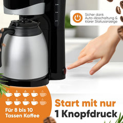 Cafetieră Clatronic® cu termos | pentru 8-10 cești de cafea | fără pierderi de temperatură | cafetieră cu filtru | 1 litru | Espressor | Cafetieră cu filtru cu termos | KA 3327 negru