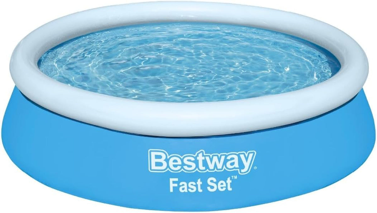 Piscină supraterană Bestway Fast Set fără pompă, Ø 183 x 51 cm, albastră, rotundă, 940 litri, material TriTech, autoasamblabilă, supapă de siguranță, incl. plasture de reparare