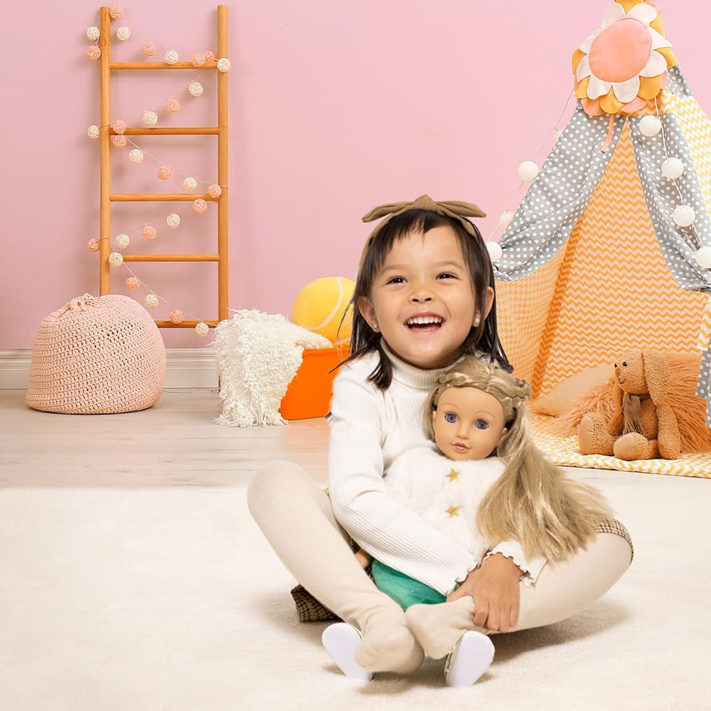 Heless 1370 - Puppenkleidung im Design Yuki, 2 teiliges Set in Weiß und Türkis, mit Jacke und Glitzertüllrock für Puppen und Kuscheltiere der Größe 28-35 cm