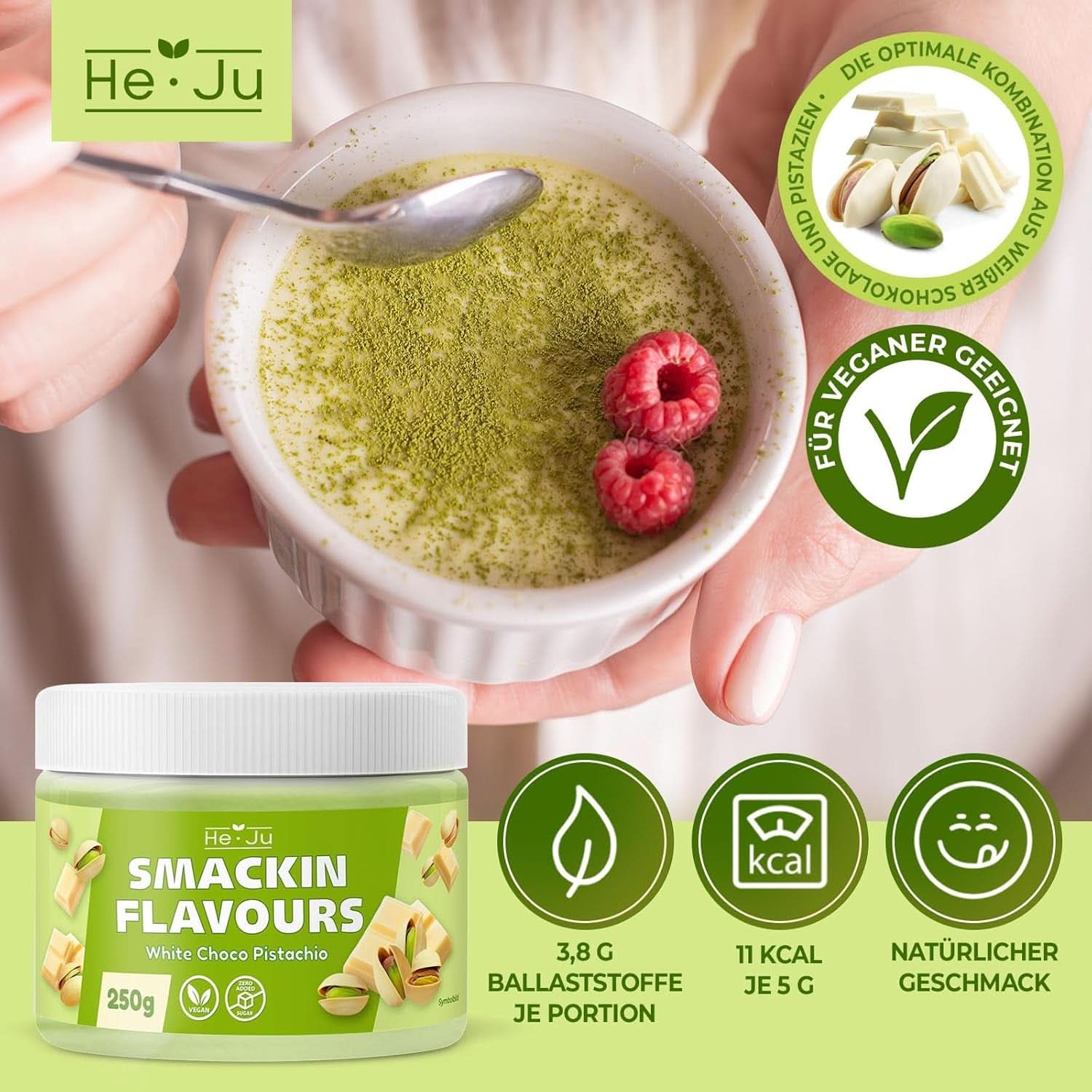 He-Ju, Pudră cu aromă de ciocolată albă și fistic, 250 grame Arome Naty Shop