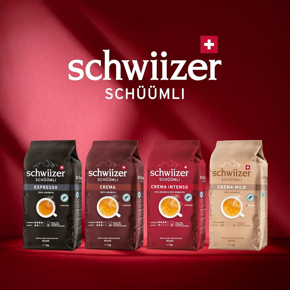 Boabe de cafea Schwiizer Schüümli prăjire medie, Crema 1kg - Intensitate 3/5 - Certificat UTZ (Pachet de 4)