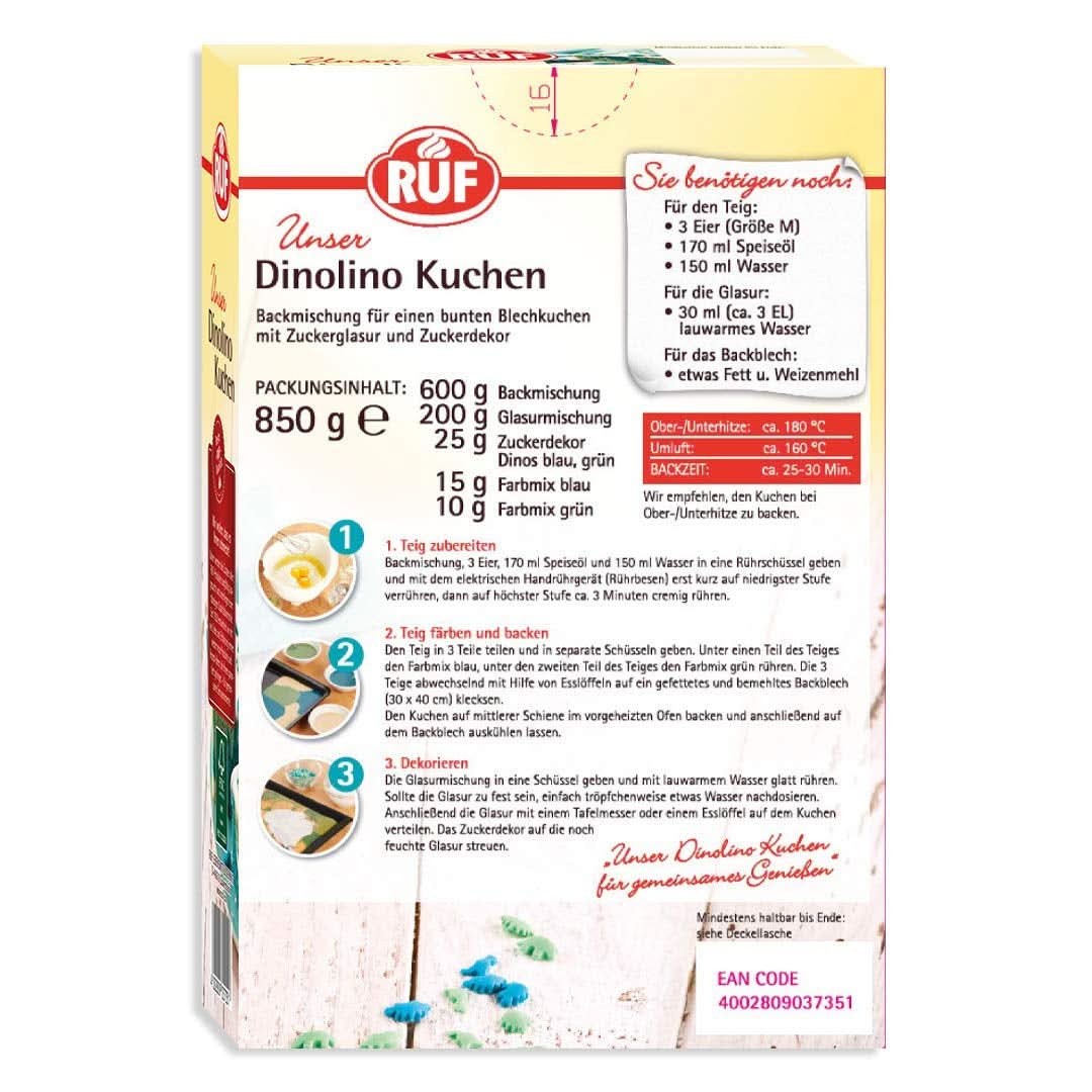 RUF Dinolino Cake, Tort tricolor în foi cu aromă de lămâie, 850 grame Sprinkles Naty Shop