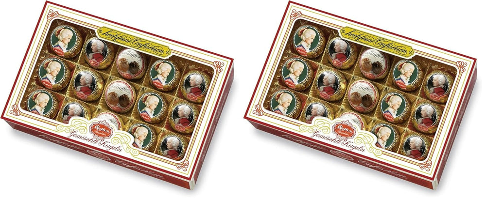 Bile Reber Mozart cu ciocolată neagră, pachet de 6 cu marțipan și nuga, vegane - 1 x 120 g