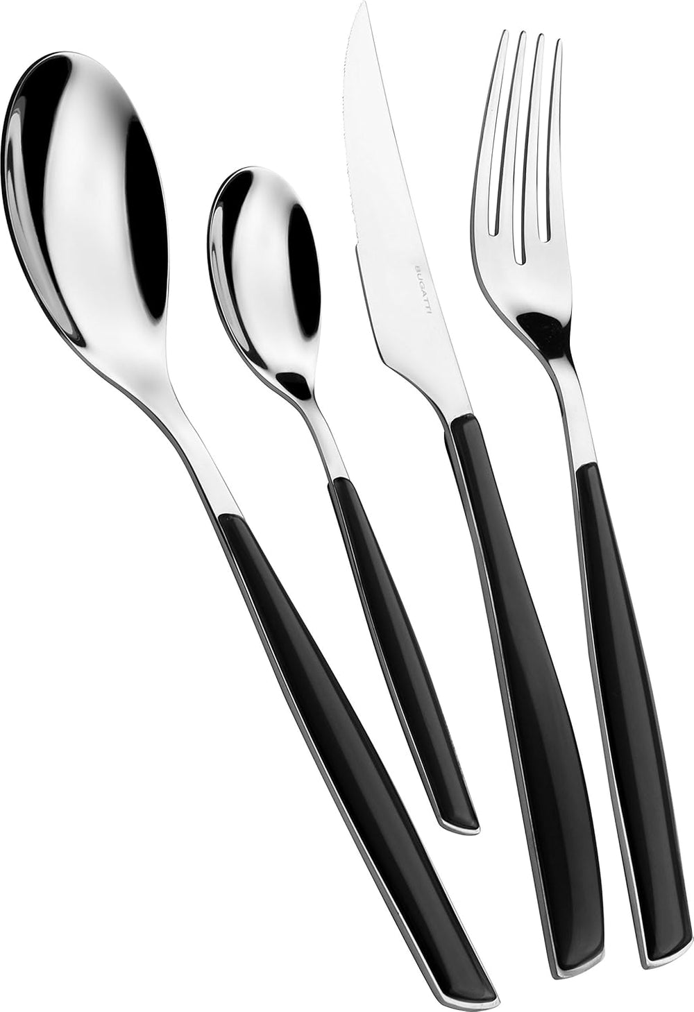 BUGATTI, Glamour, set de tacâmuri pentru 6 persoane, 24 piese din oțel inoxidabil 18/10 Naty Shop Negru pian