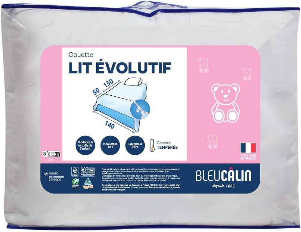 Bleu Câlin plapumă pentru copii 140X(150+50) Cm Special pentru patul copiilor, plapumă temperată extensibilă până la 140X200 Cm, lavabilă la 95°, alb Plapumi si pilote Naty Shop Unic Cuvertură extensibilă pentru pătuț - 140 X (150 + 50 Cm).