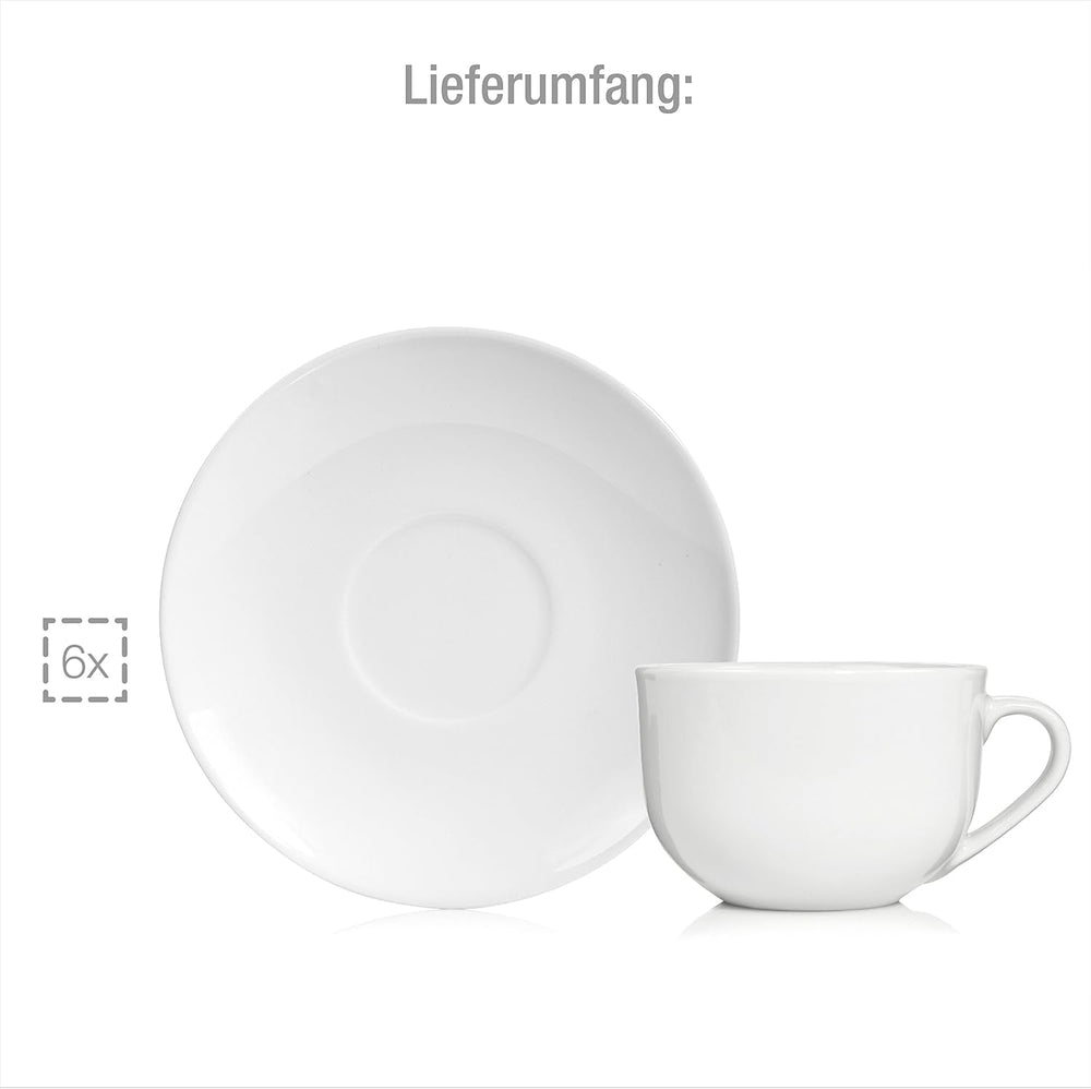 Set de cești de cafea Sänger New Port, set de 12 cești pentru 6 persoane, cești și farfurioare din porțelan alb, 150 ml | COLECȚIA PREMIUM