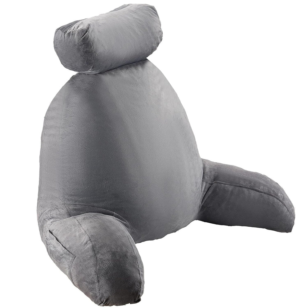 Pernă de citit VEVOR, pernă de pat (mare) cu tetieră detașabilă, pernă pentru spate cu 3 buzunare și material textil lavabil din catifea scurtă și spumă cu memorie mărunțită, lateral cu mâner, pentru vizionarea la televizor, citit, jucat
