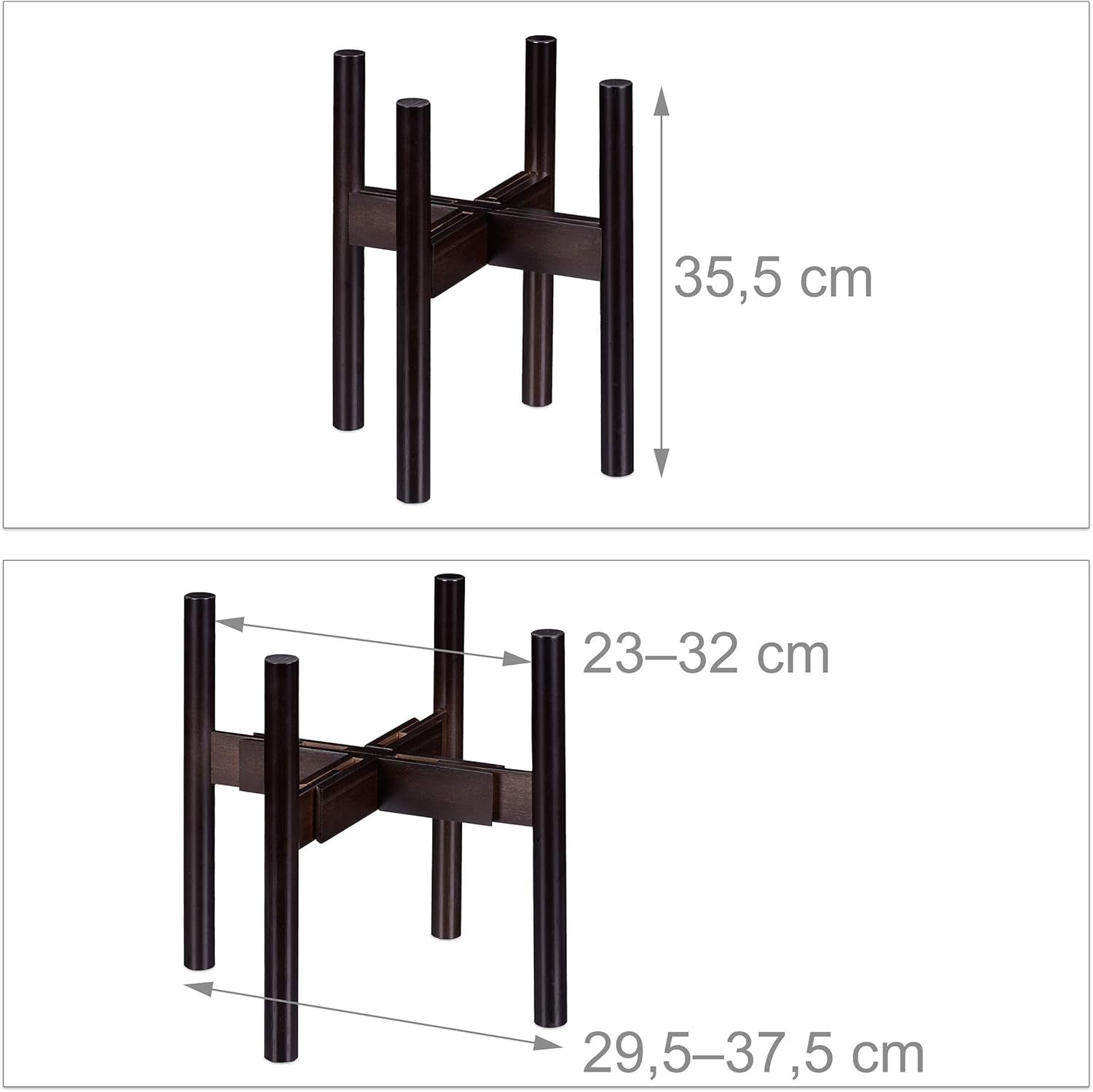Relaxdays Suport pentru flori din bambus, reglabil individual, pentru ghivece de flori de până la 32 cm, suport pentru plante, H: 35,5 cm, maro, 1 bucată 10028823