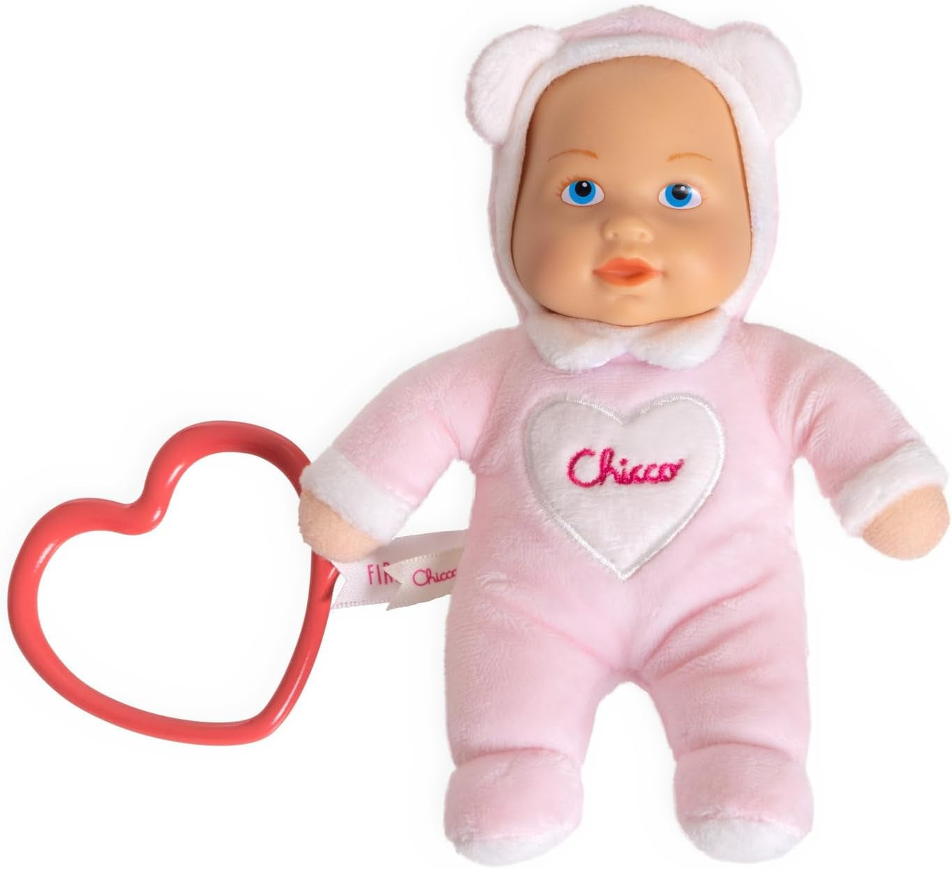Chicco Meine erste Puppe Spielzeug, Kuschelpuppe mit weichem Beißherz, weich und leicht, Babyspielzeug, maschinenwaschbar, 0 Monate Plus, Rosa