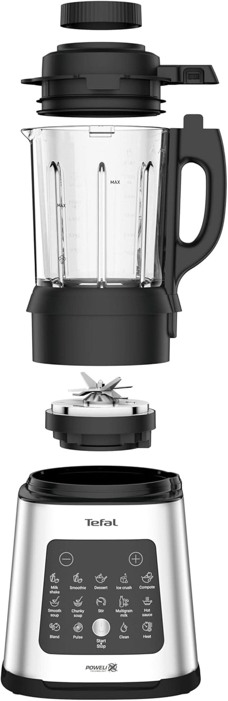 Tefal Perfectmix Cook Hochgeschwindigkeits-Standmixer, Mit Kochfunktion, 10 Auto-Programme, Heiße Und Kalte Rezepte, Abnehmbare Klingen, Inkl. Dampfkorb, Silber/Schwarz, BL83SD30 Bucatarie Naty Shop