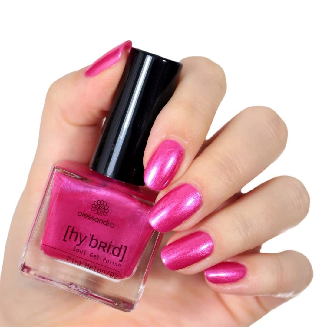 Oja HYBRID alessandro Pink Melon - nuanță vibrantă de roz cu particule fine de sclipici - Unghii perfecte în doar 3 pași, fără LED - rezistă până la 10 zile! 8 ml