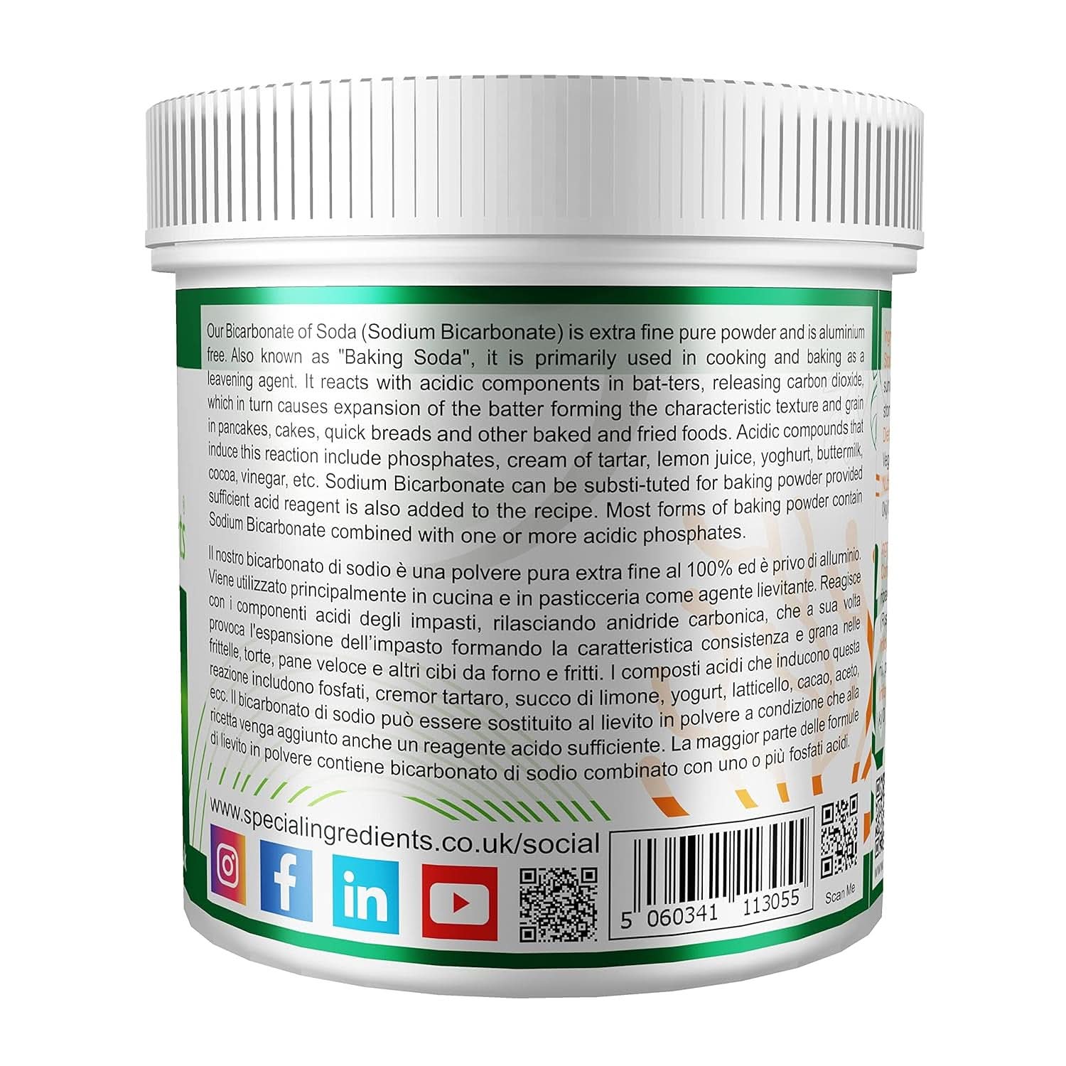 Special Ingredients Natriumbikarbonat - Premium Qualität Extra Feines Pulver, Vegan, Gvo-Frei, Glutenfrei - Recycelbarer Behälter Bucatarie Naty Shop