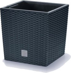 Ghiveci pătrat Prosperplast cu aspect de ratan, seria Rato, antracit, volum 64 L, negru, 39 x 39 x 40,5 cm, DRTS400L-S433